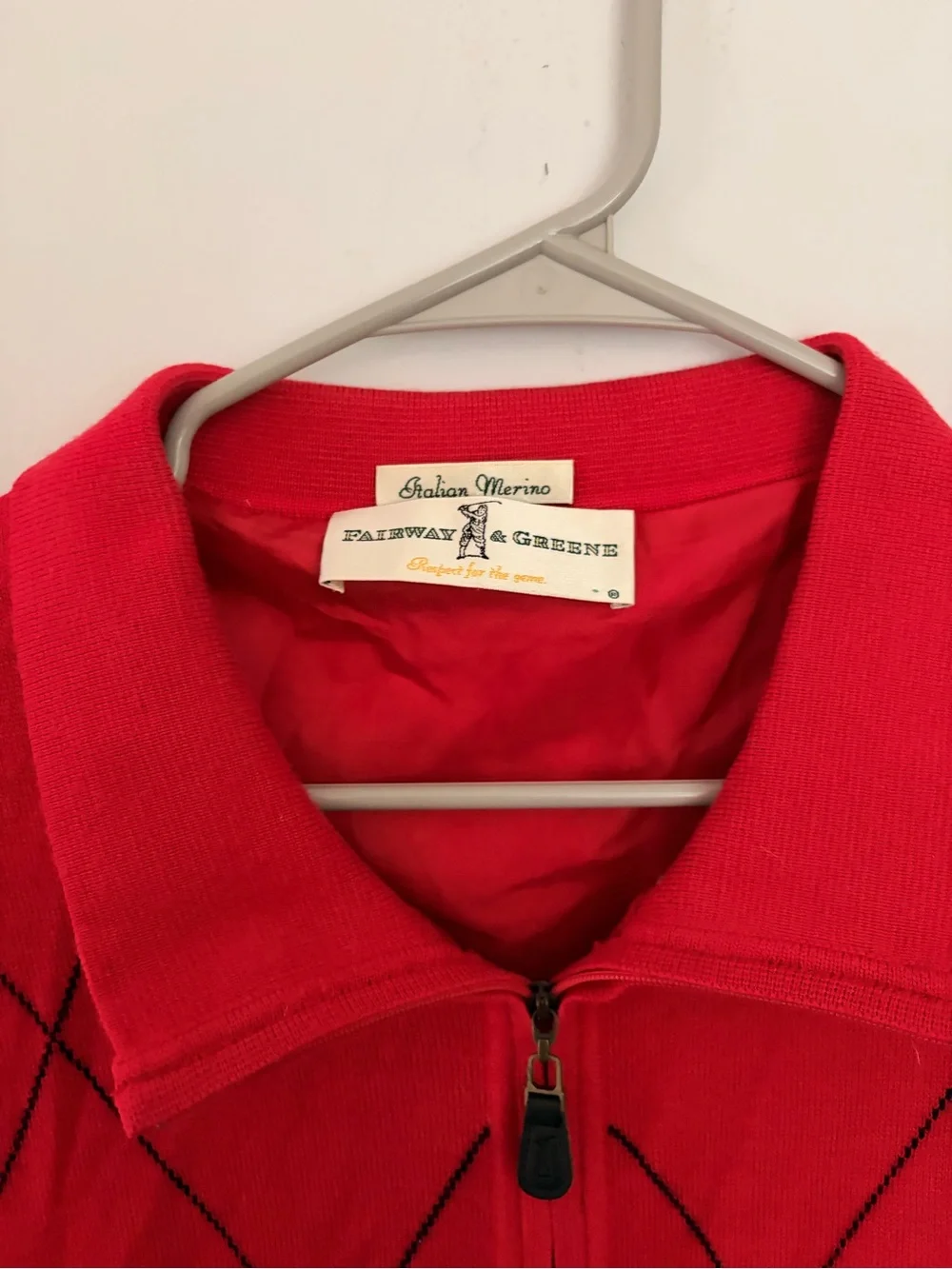 Fairway & Greene Red Sleeveless Half-Zip Argyle Vest